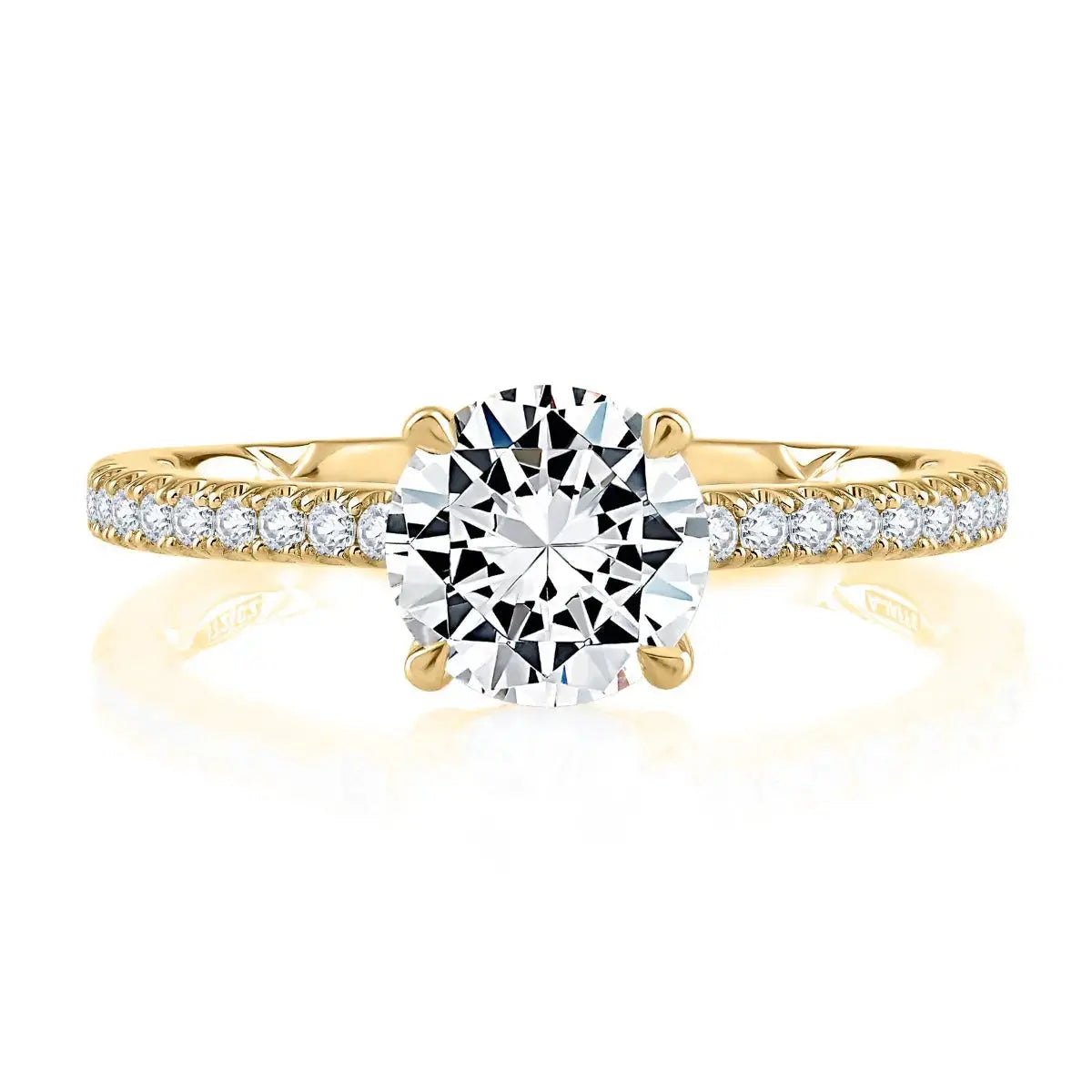 Round Cut Diamond Engagement Ring with a Classic Quilts® Pave Band<br><span style="font-size:15px;">Style: ME2029AQ/247</span> The Diamond Store