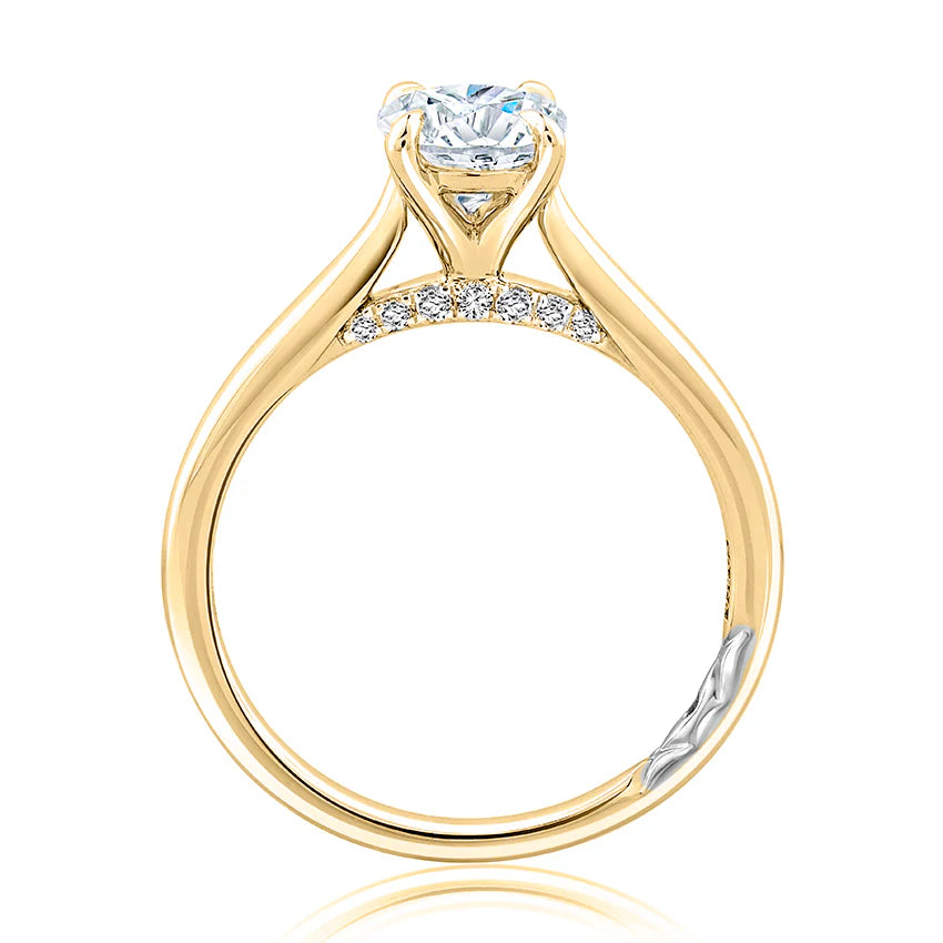 Solitaire Oval Center Diamond Engagement Ring with Peek-A-Boo Diamonds