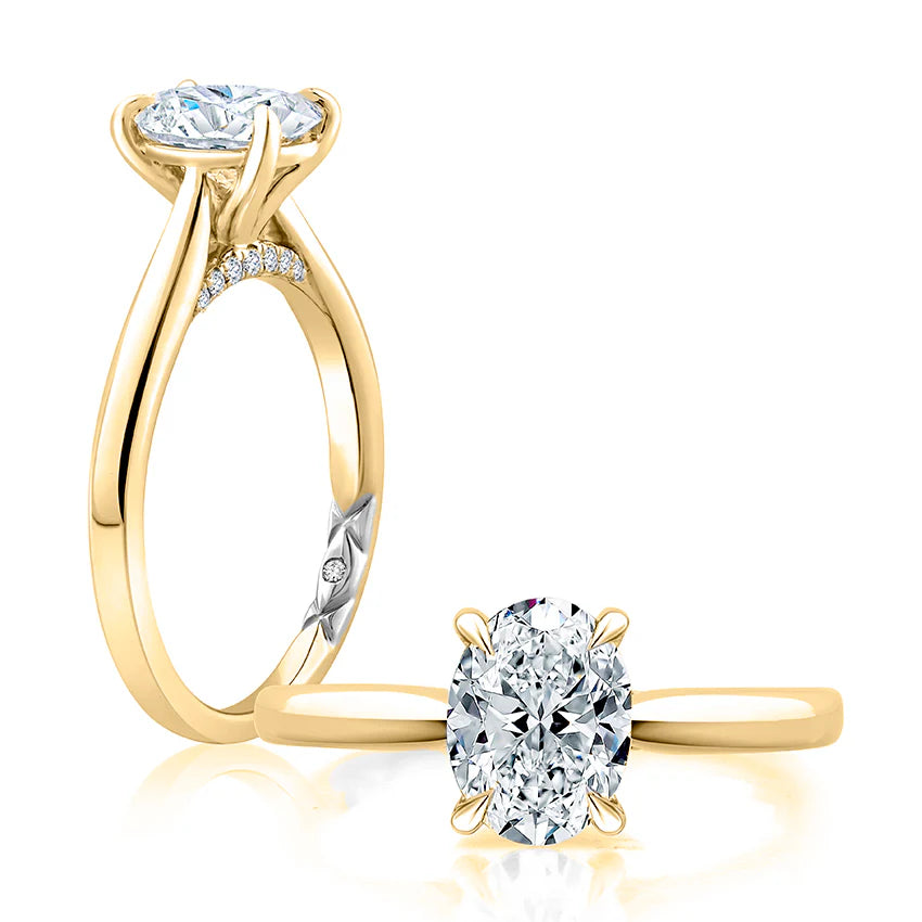 Solitaire Oval Center Diamond Engagement Ring with Peek-A-Boo Diamonds