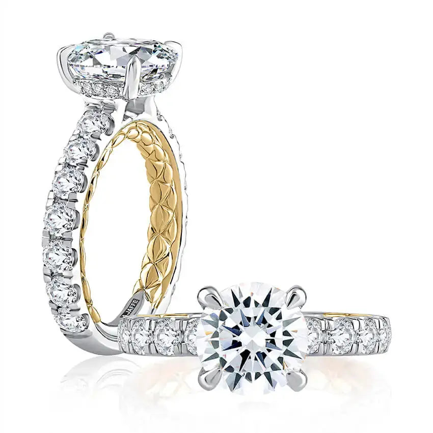 Modern Two Tone Round Cut Diamond Engagement Ring - THEDIAMONDSTORE