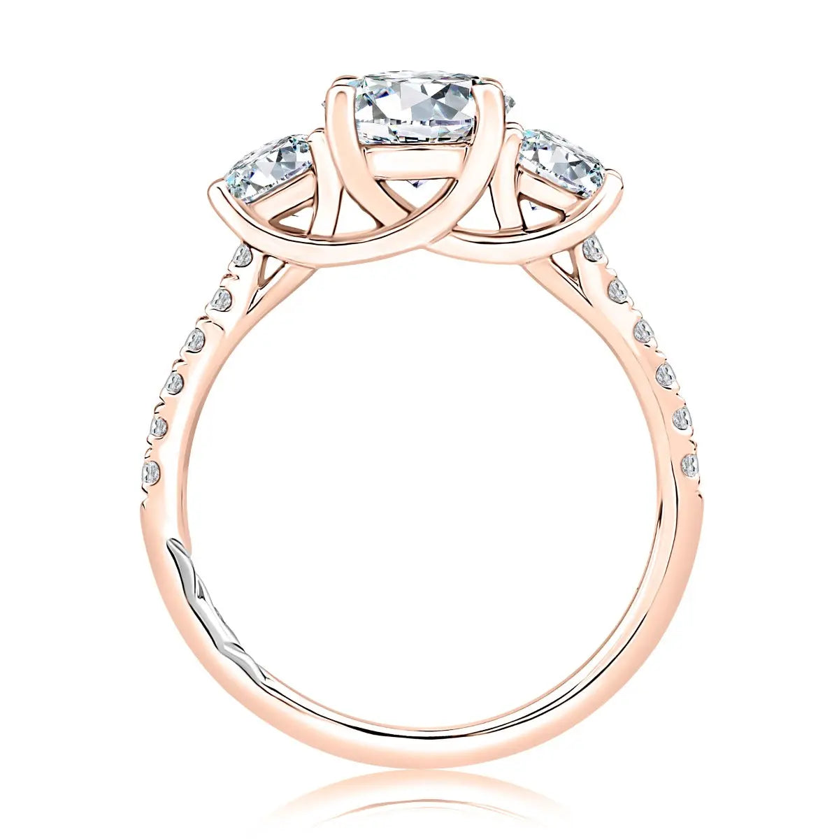 Three Stone Trellis Diamond Engagement Ring with Pave Diamond Band<br><span style="font-size:15px;">Style: MECRD2541/265</span>