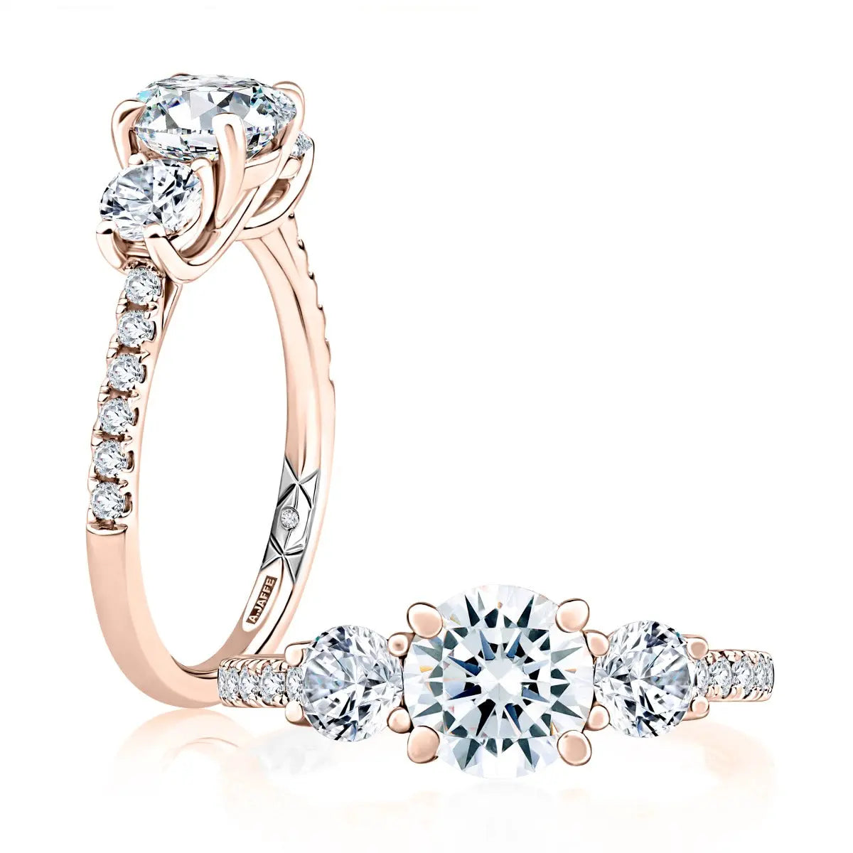 Three Stone Trellis Diamond Engagement Ring with Pave Diamond Band<br><span style="font-size:15px;">Style: MECRD2541/265</span>