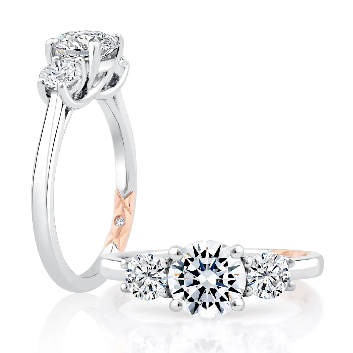 Three Stone Round Center Trellis Engagement Ring<br><span style="font-size:15px;">Style: MECRD2697</span>