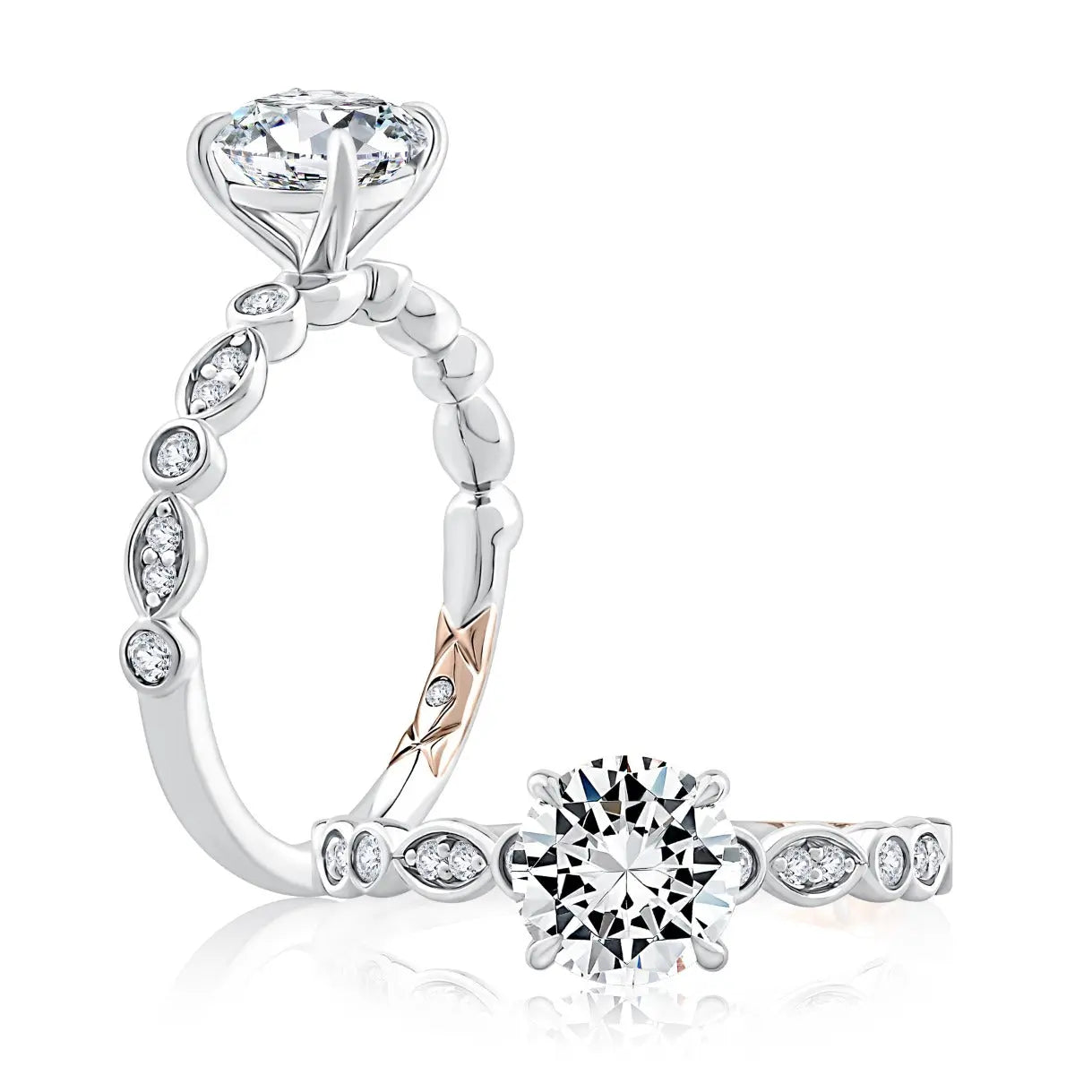 Round Center Diamond Engagement Band with Marquise and Round Shape Diamond Band<br><span style="font-size:15px;">Style: MECRD2737/190</span>