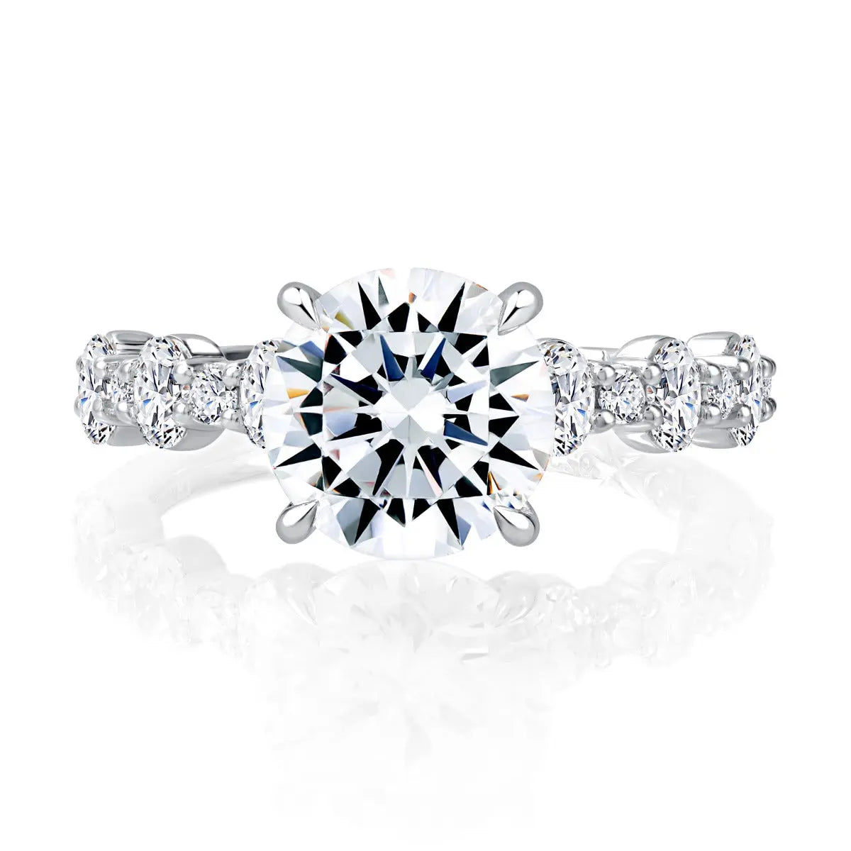 Round Center Engagement Ring with Alternating Oval and Round Diamond Band<br><span style="font-size:15px;">Style: MECRD2956L/376</span>