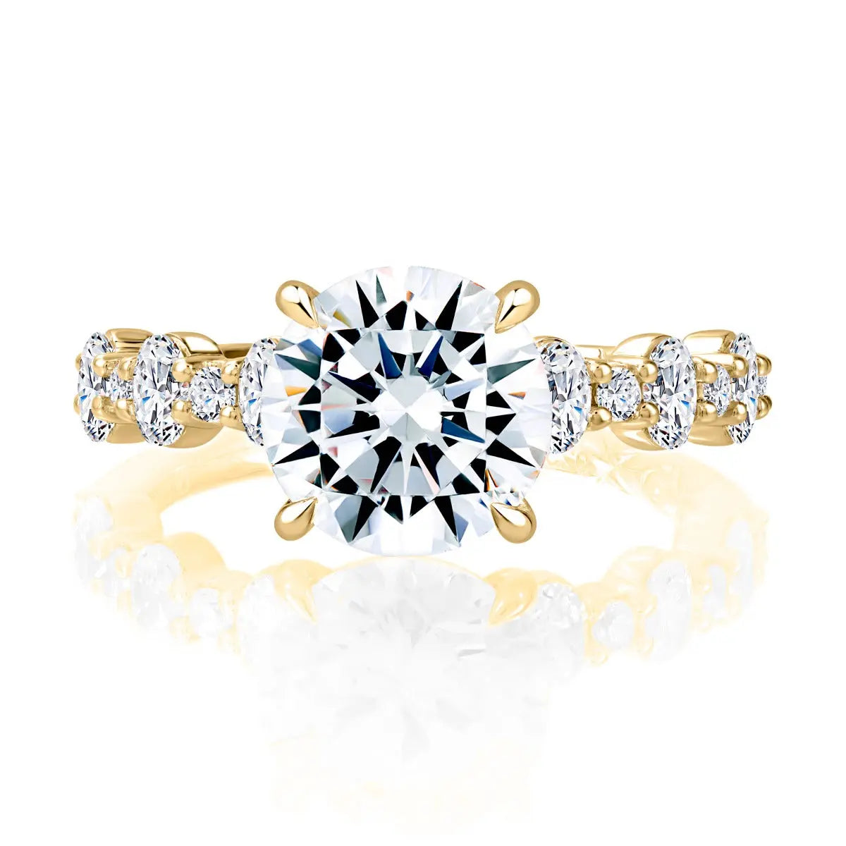 Round Center Engagement Ring with Alternating Oval and Round Diamond Band<br><span style="font-size:15px;">Style: MECRD2956L/376</span>