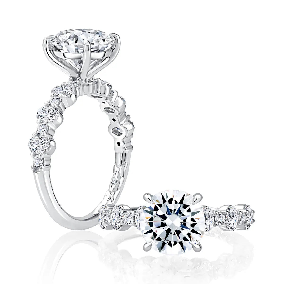 Round Center Engagement Ring with Alternating Oval and Round Diamond Band<br><span style="font-size:15px;">Style: MECRD2956L/376</span>