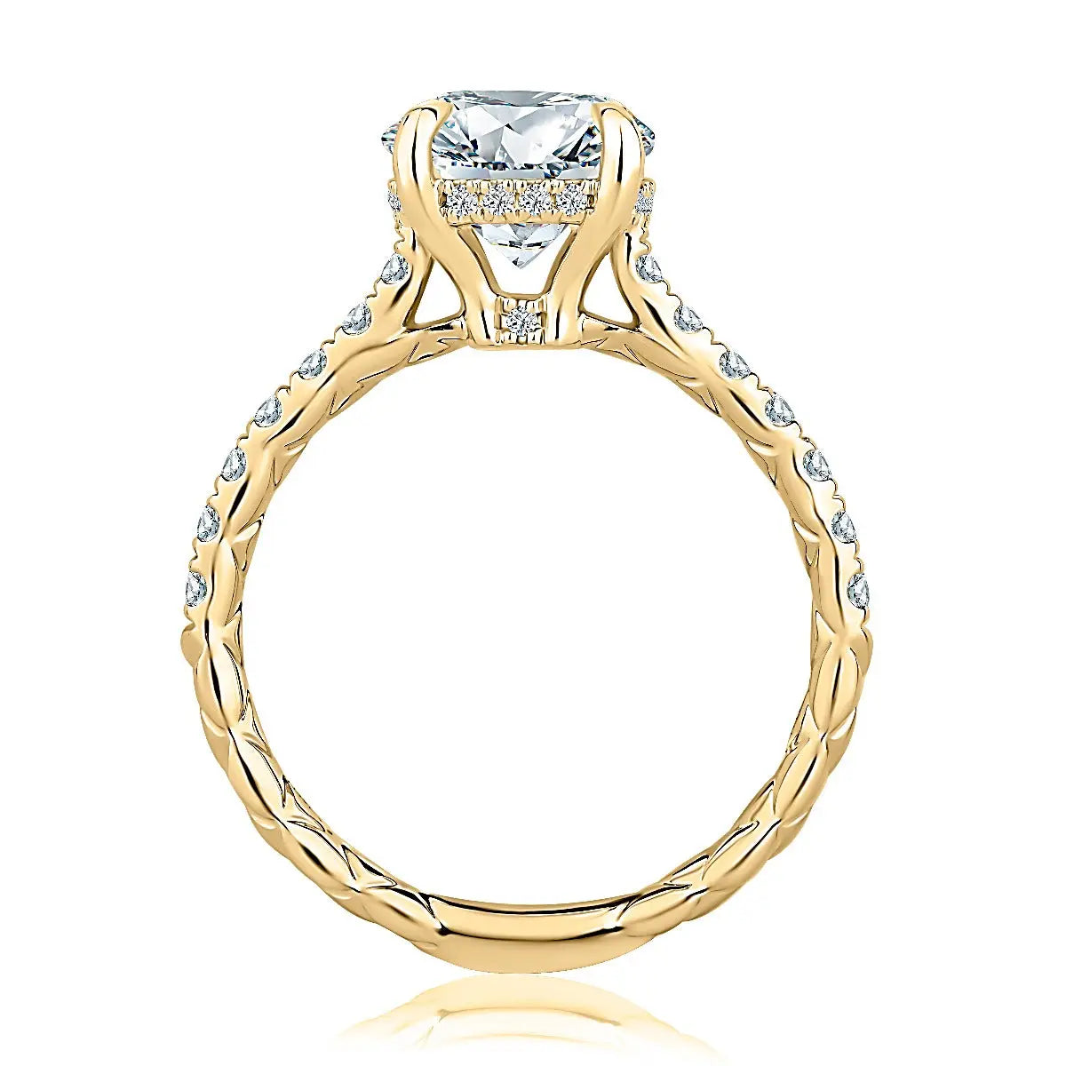 Round Solitaire Diamond Engagement Ring with Quilts® Band and Pave Diamonds<br><span style="font-size:15px;">Style: MECRD3407Q/238</span>