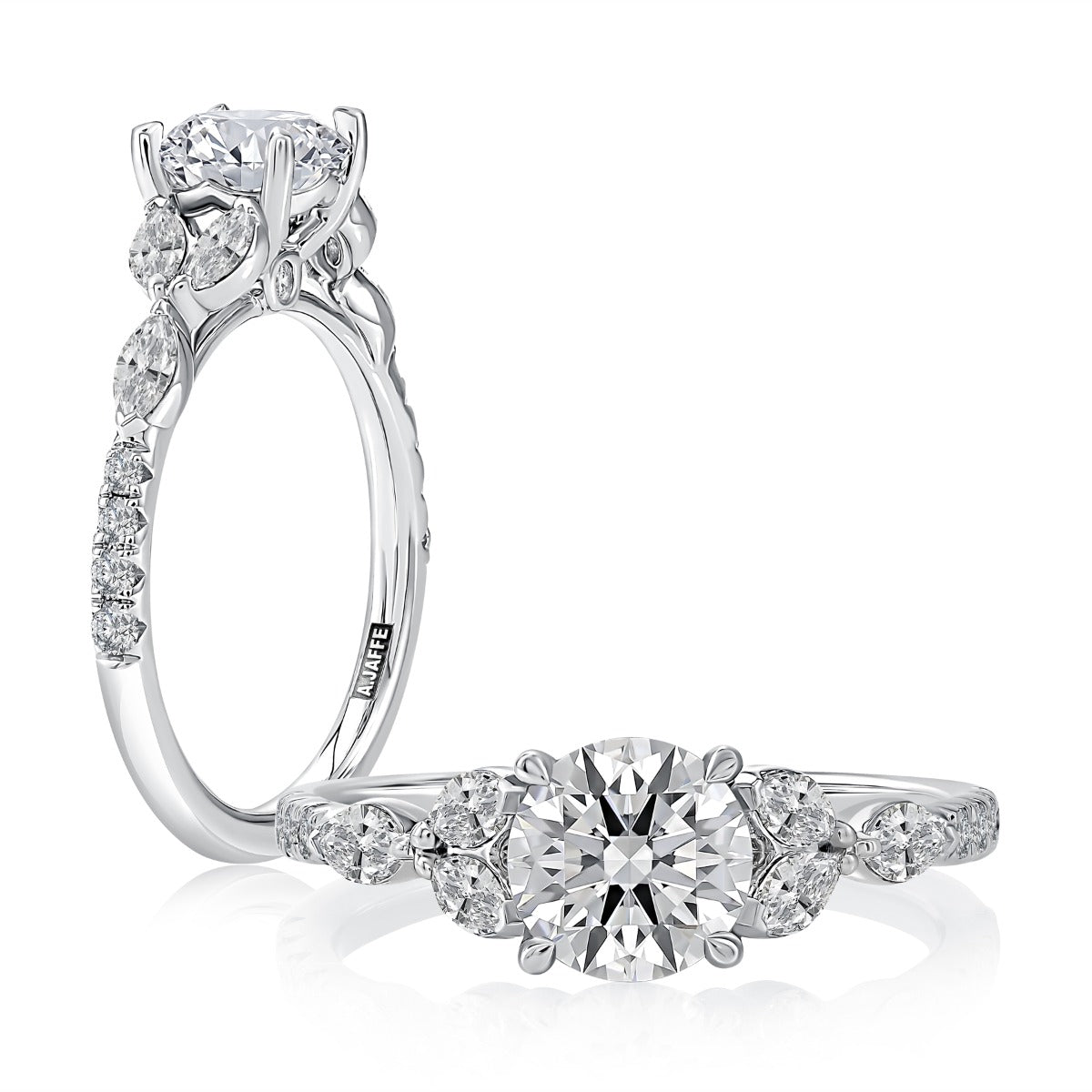Floral Inspired Round Engagement Ring with Marquise Side Stones<br><span style="font-size:15px;">Style: MECRD3536/349</span>