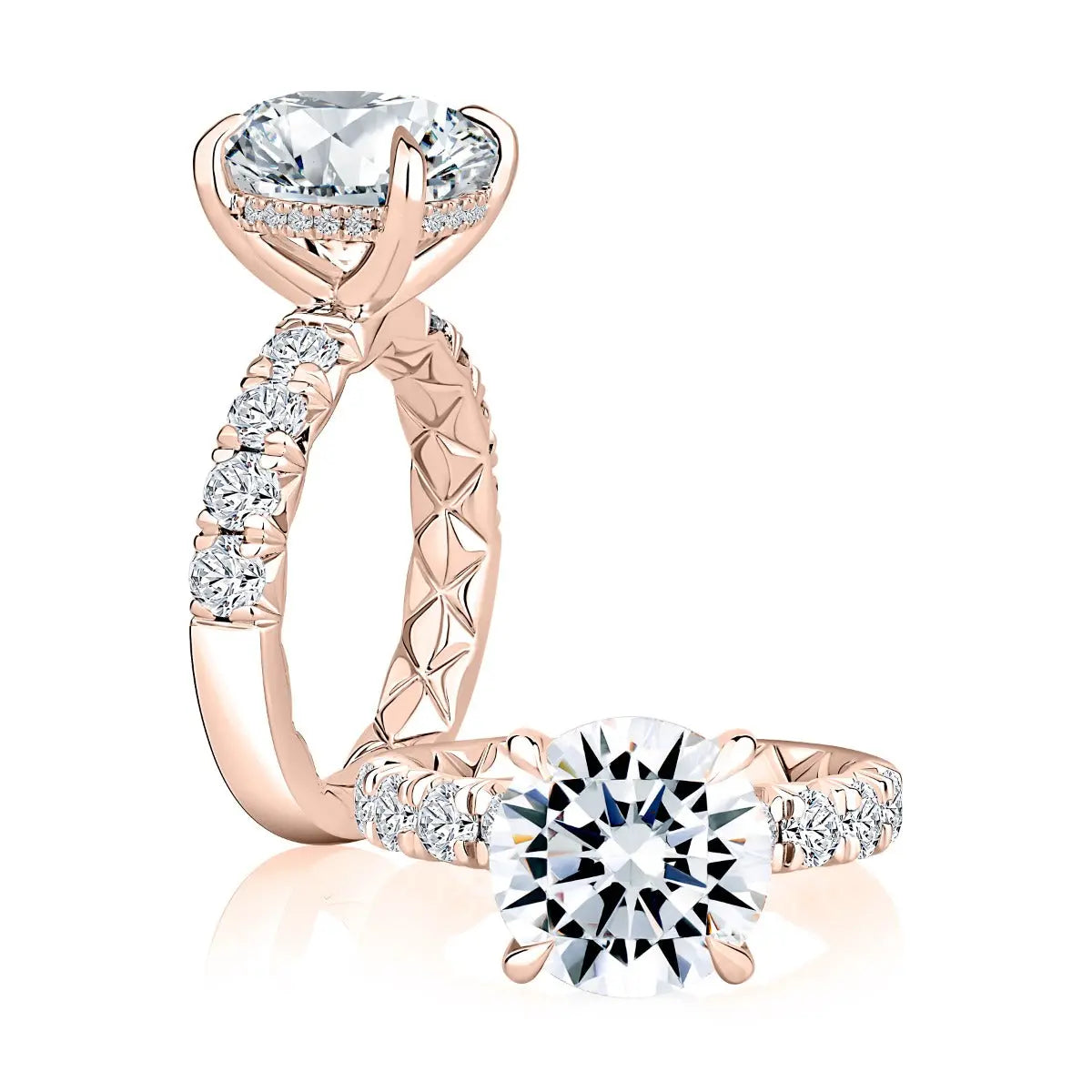 5CT Round Center Stone Diamond Engagement Ring with Quilts® Interior and Pave Band<br><span style="font-size:15px;">Style: MECRD3584Q/606</span>
