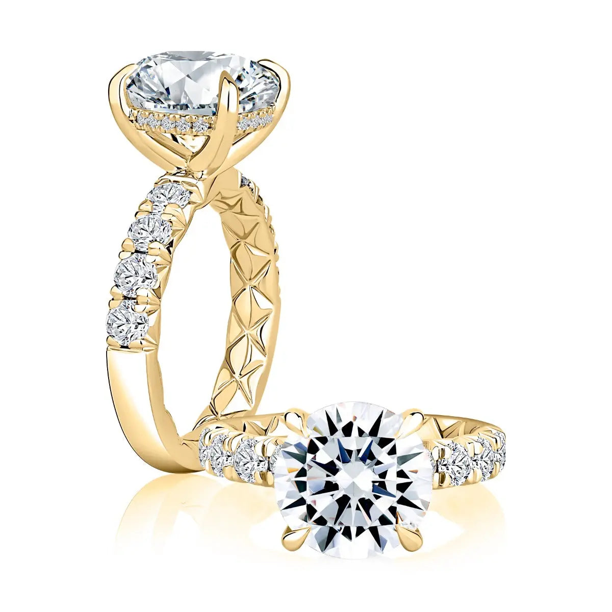 5CT Round Center Stone Diamond Engagement Ring with Quilts® Interior and Pave Band<br><span style="font-size:15px;">Style: MECRD3584Q/606</span>