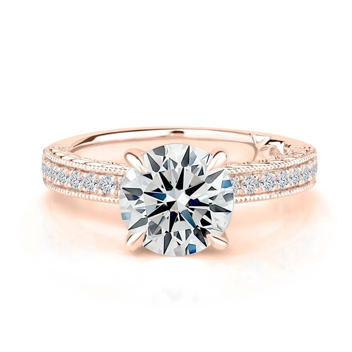 Classic Round Diamond Engagement Ring with Pave Band<br><span style="font-size:15px;">Style: MECRD3822L/230</span>