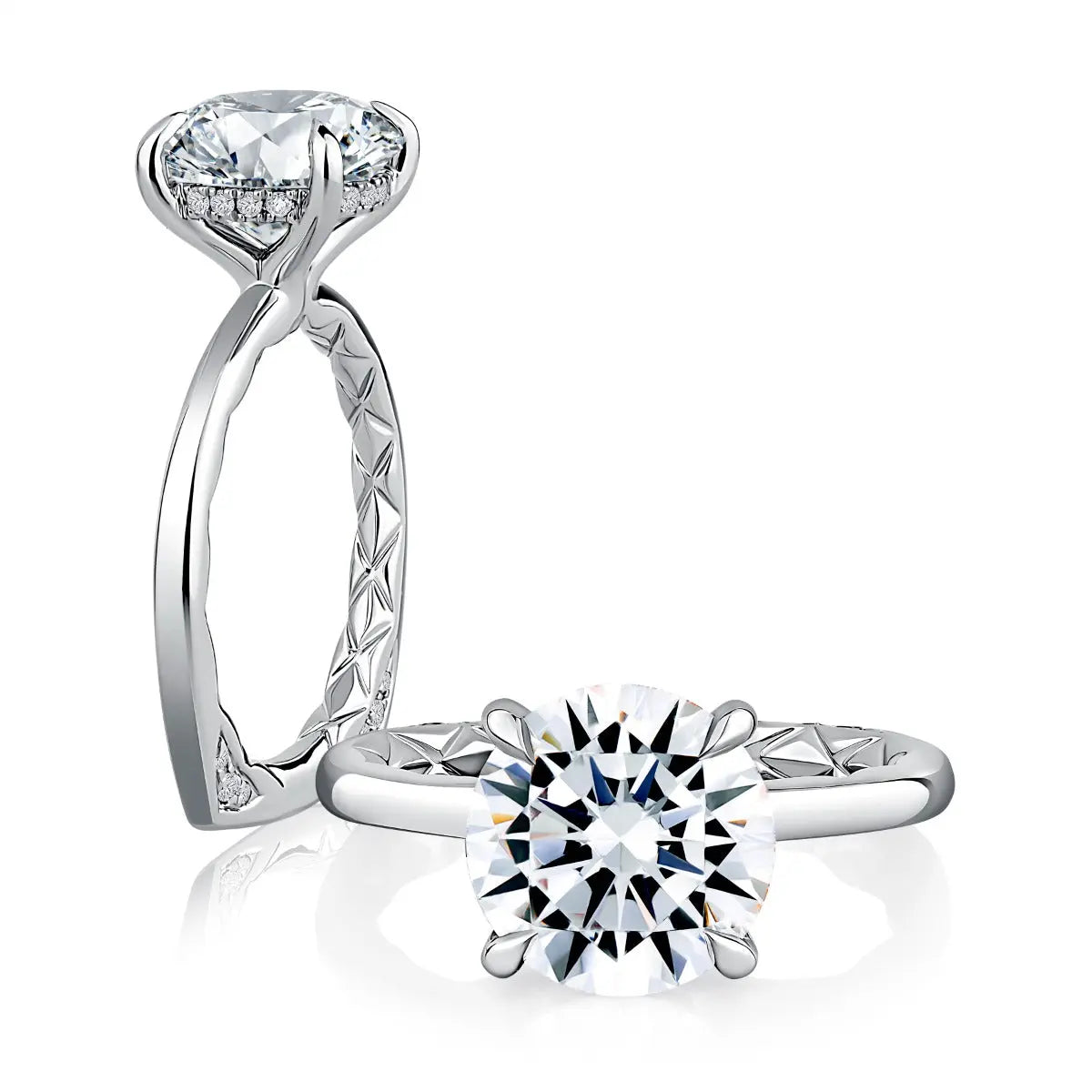 Classic Solitaire Round Diamond Engagement Ring with a Hidden Halo and Signature Shank® and Quilts® Interior Band<br><span style="font-size:15px;">Style: MESNRD3612Q/315</span>