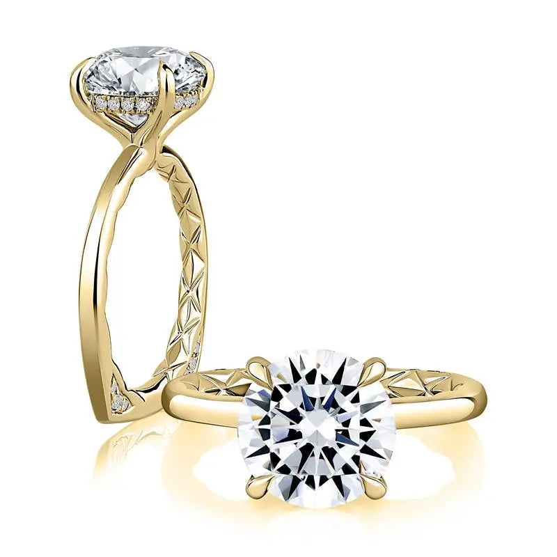 Classic Solitaire Round Diamond Engagement Ring with a Hidden Halo and Signature Shank® and Quilts® Interior Band<br><span style="font-size:15px;">Style: MESNRD3612Q/315</span>