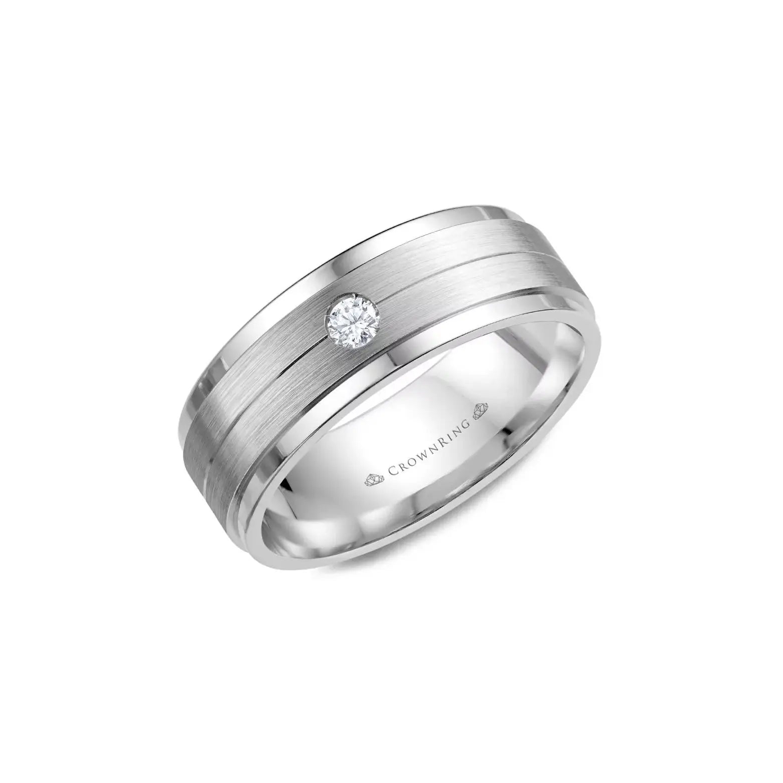 Carlex WB-7108SP White Gold Brushed-Center Diamond Band - THEDIAMONDSTORE