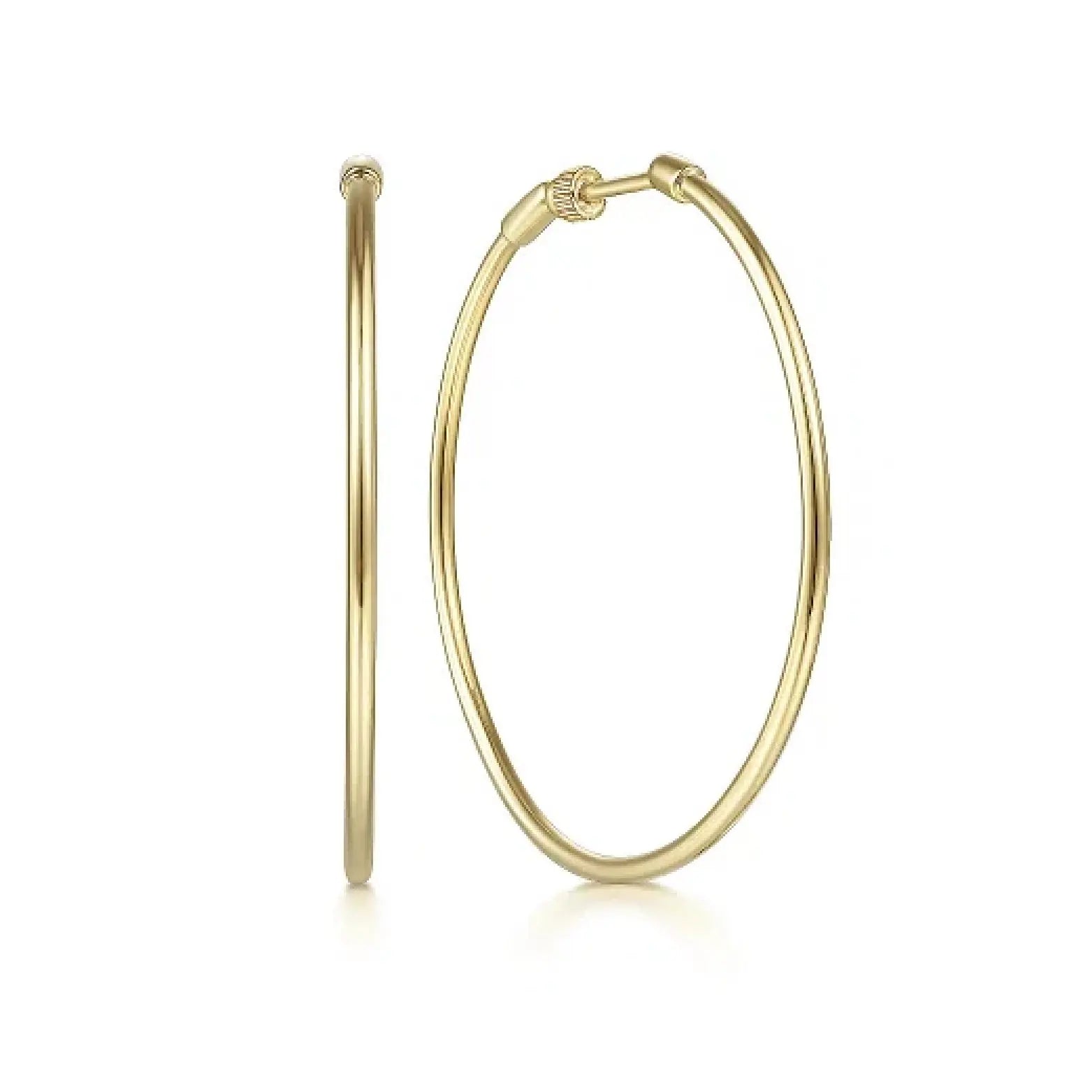 14K Yellow Gold 40 mm Round Classic Hoop Earrings - THEDIAMONDSTORE