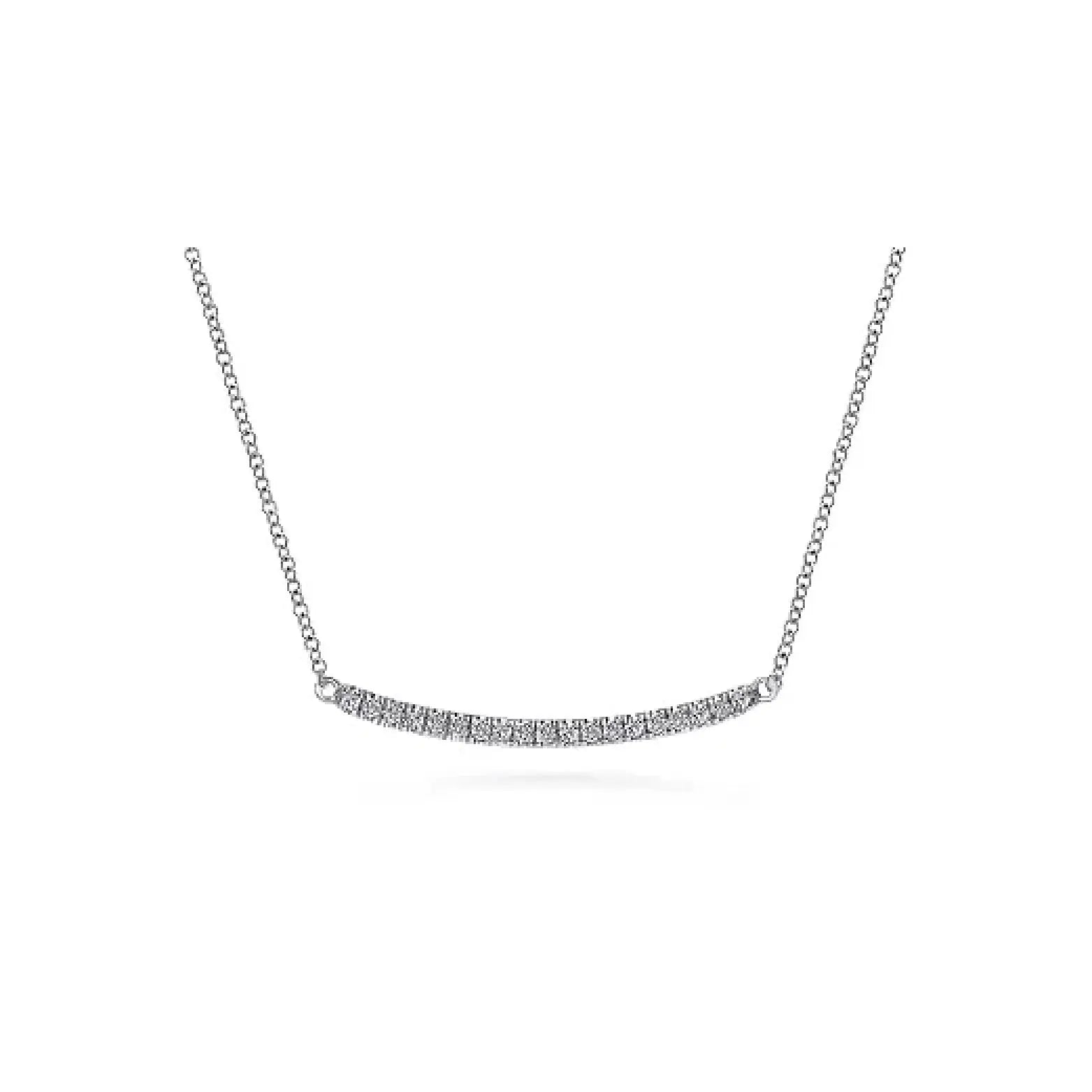 14K White Gold Diamond Pavé Curved Bar Necklace - THEDIAMONDSTORE