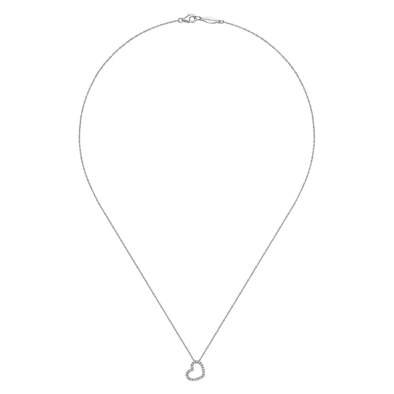 14K White Gold Pavé Diamond Sideways Open Heart Necklace