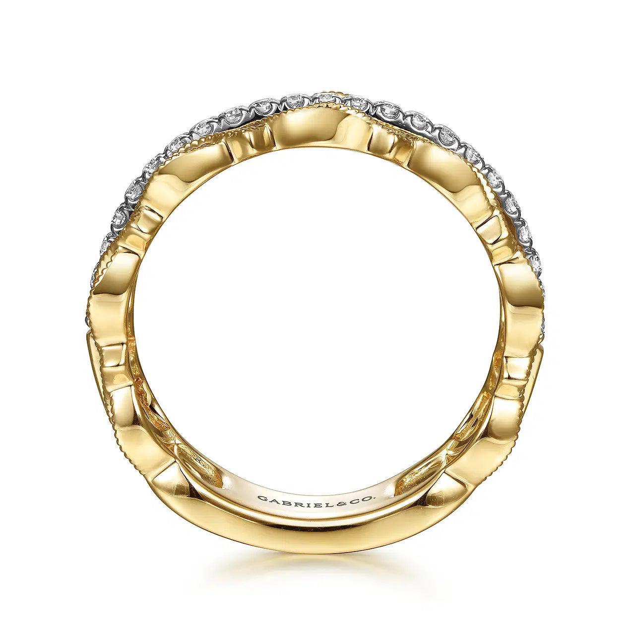 14K Yellow Gold Geometric & Diamond Three-Row Stackable Ring