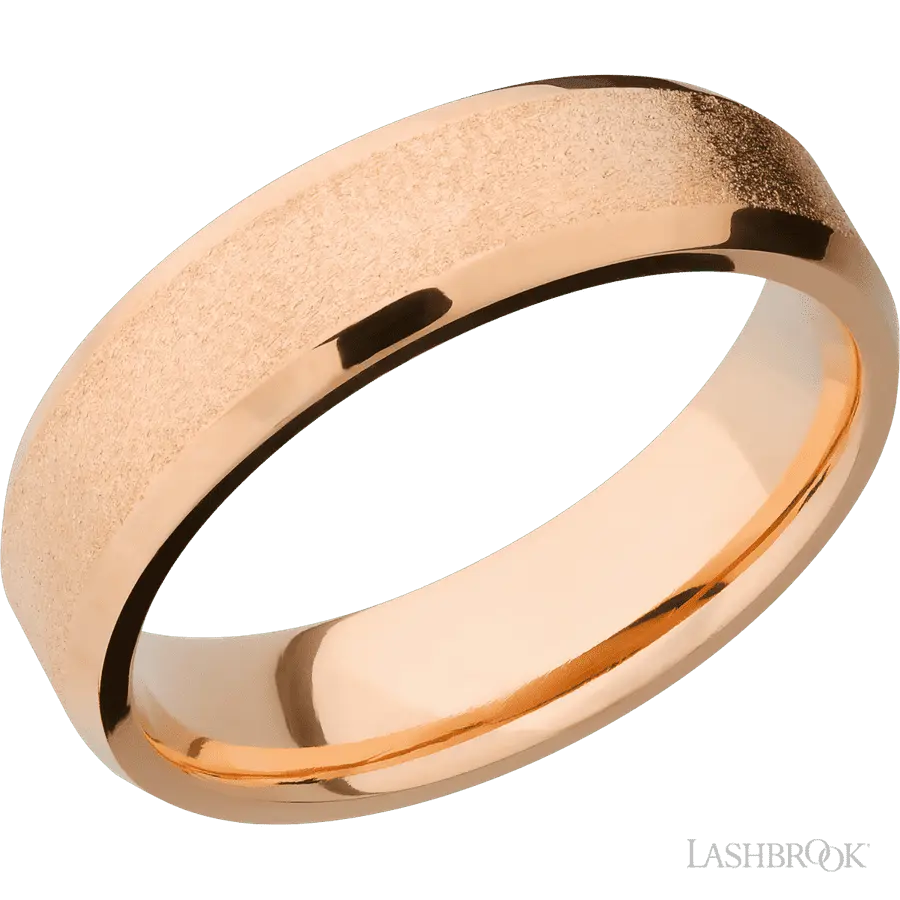 6 mm wide Beveled 14K Rose Gold band.