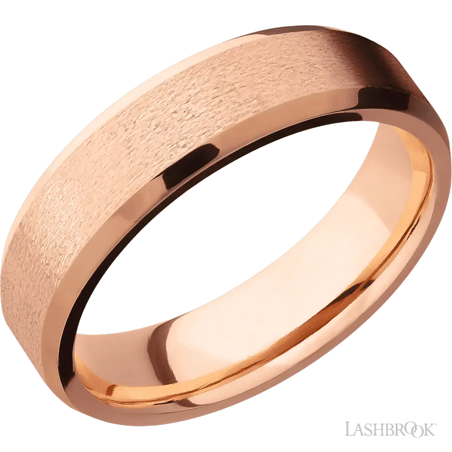 6 mm wide Beveled 14K Rose Gold band.