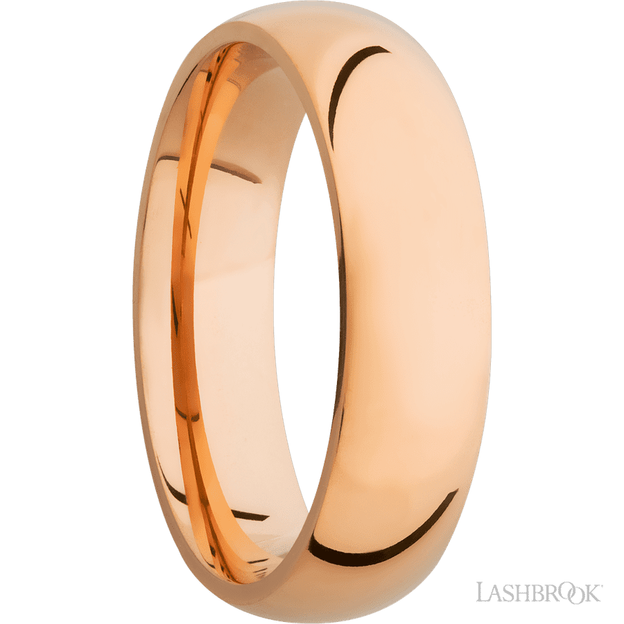 6 mm wide Domed 14K Rose Gold band.