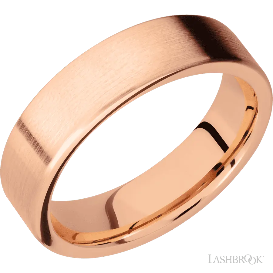 6 mm wide Flat 14K Rose Gold band.
