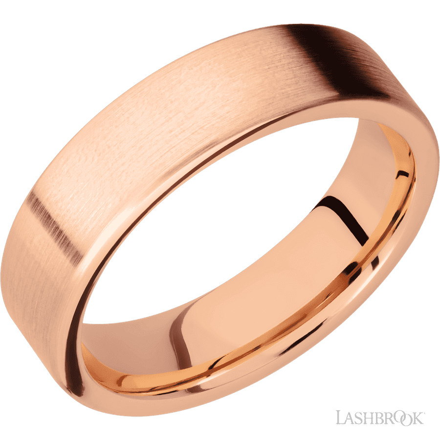 6 mm wide Flat 14K Rose Gold band.