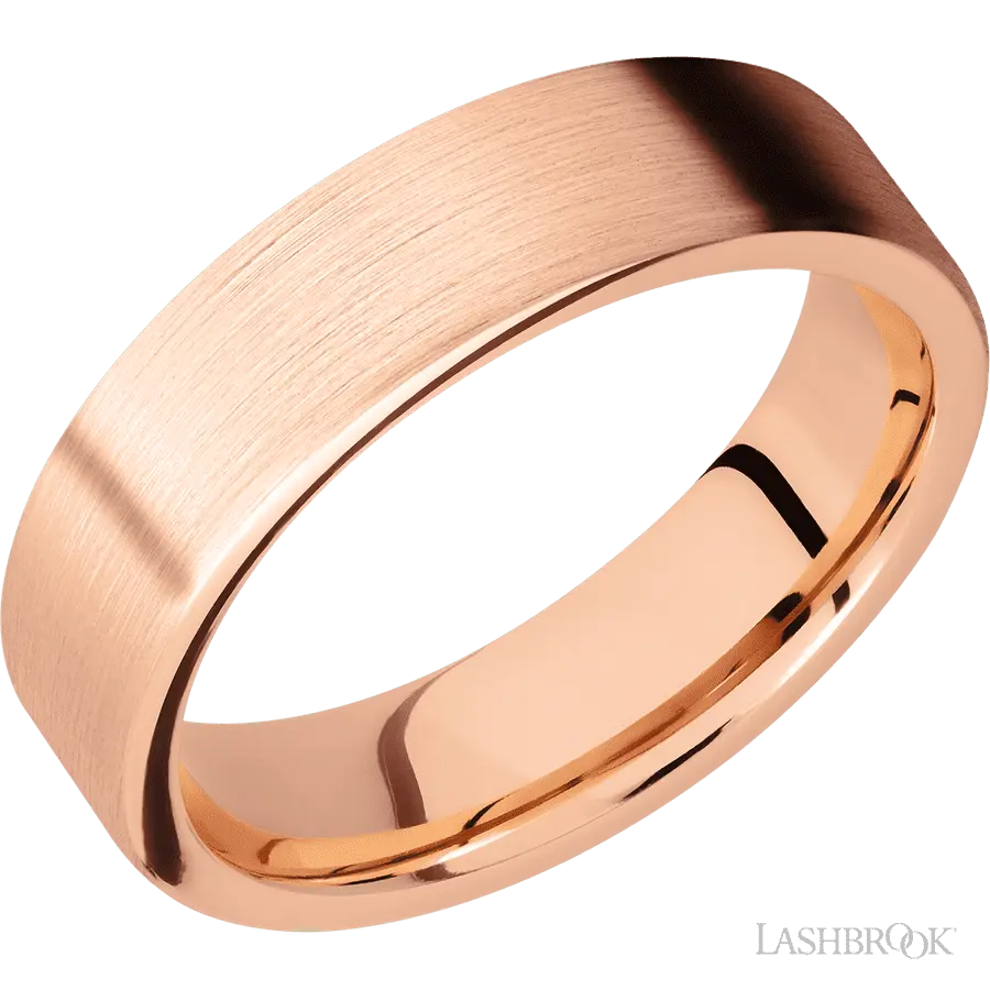 6 mm wide Flat 14K Rose Gold band.
