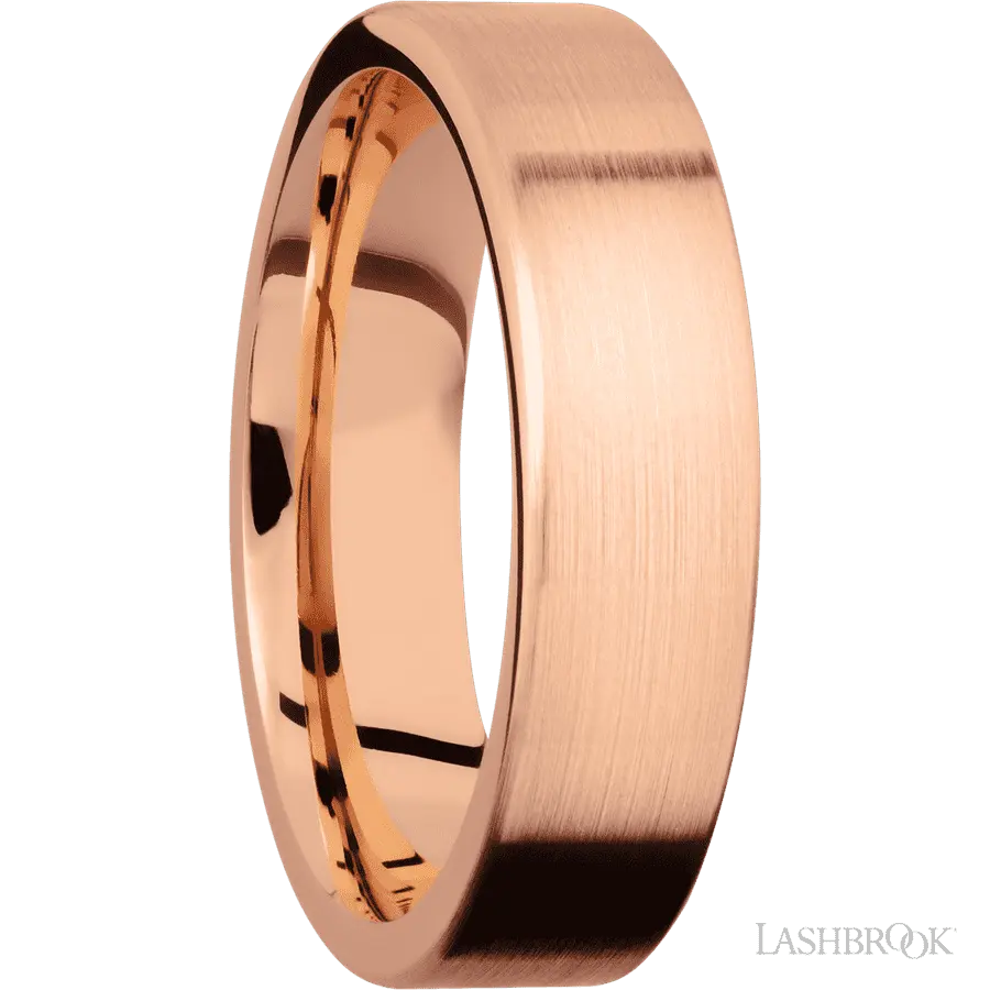 6 mm wide Flat 14K Rose Gold band. Lashbrook
