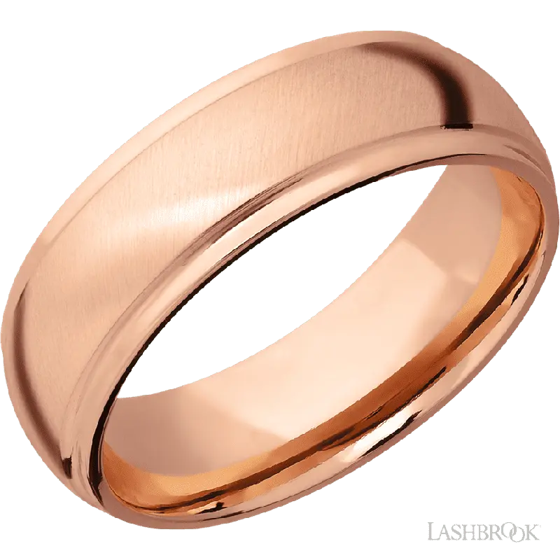 7 mm wide Domed Stepped Down Edges 14K Rose Gold band.