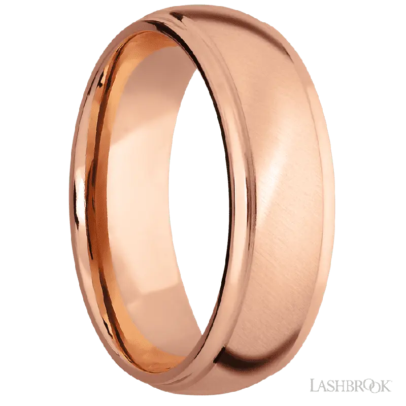 7 mm wide Domed Stepped Down Edges 14K Rose Gold band.