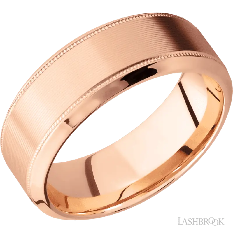 8 mm wide High Bevel Milgrain 14K Rose Gold band.