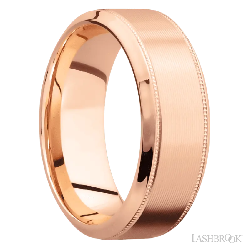 8 mm wide High Bevel Milgrain 14K Rose Gold band.
