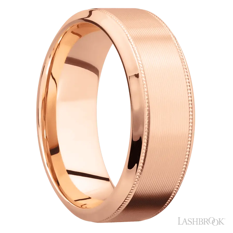 8 mm wide High Bevel Milgrain 14K Rose Gold band.