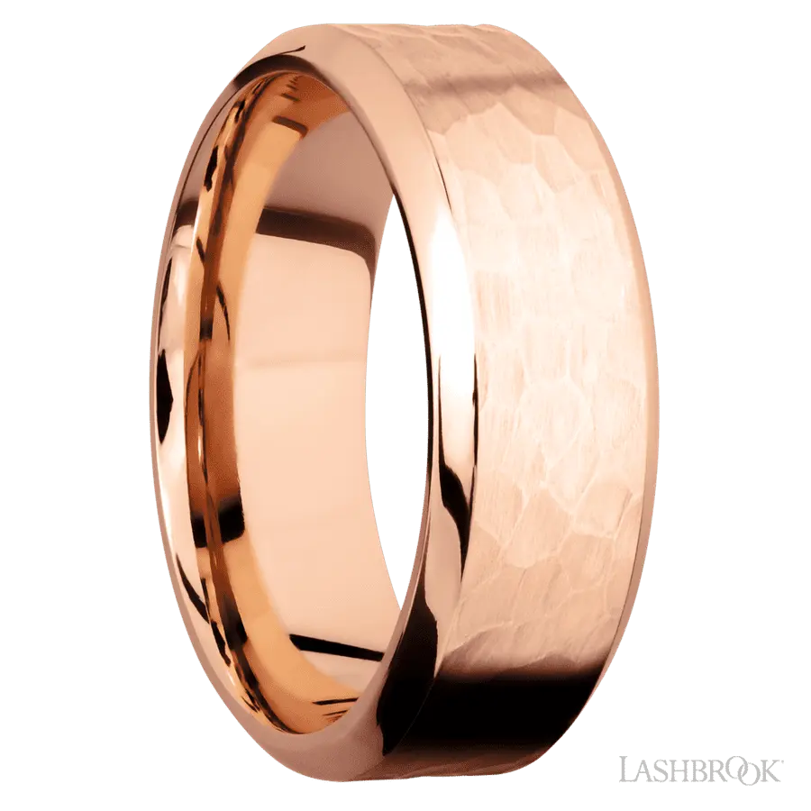 8 mm wide High Bevel 14K Rose Gold band. Lashbrook