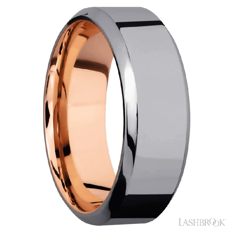 8 mm wide High Bevel Tantalum band featuring a 14K Rose Gold sleeve.