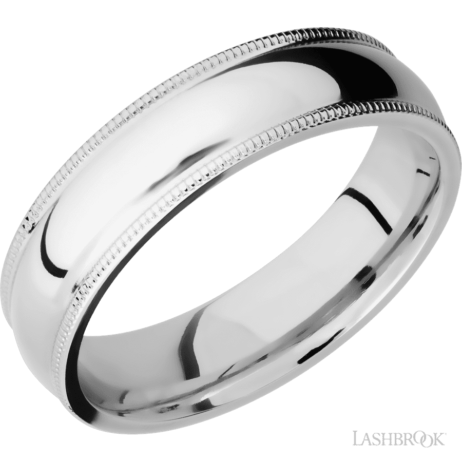 6 mm wide Domed Milgrain Edges 14K White Gold band.