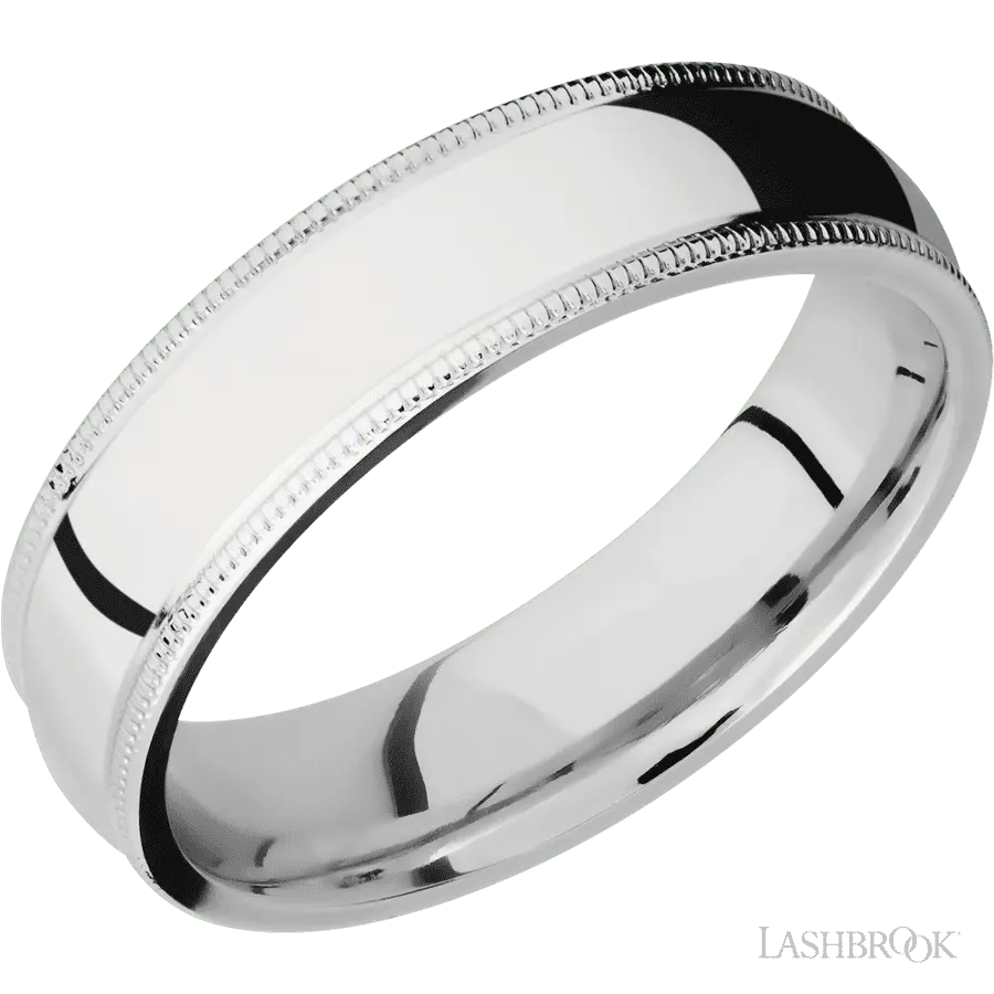 6 mm wide Domed Milgrain Edges 14K White Gold band.