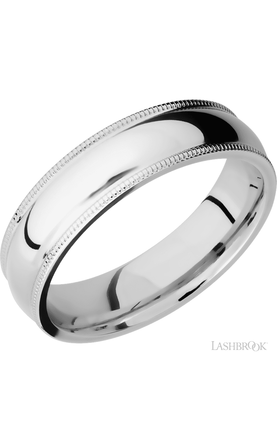 6 mm wide Domed Milgrain Edges 14K White Gold band.