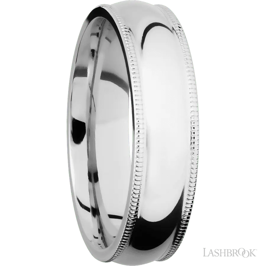6 mm wide Domed Milgrain Edges 14K White Gold band. Lashbrook