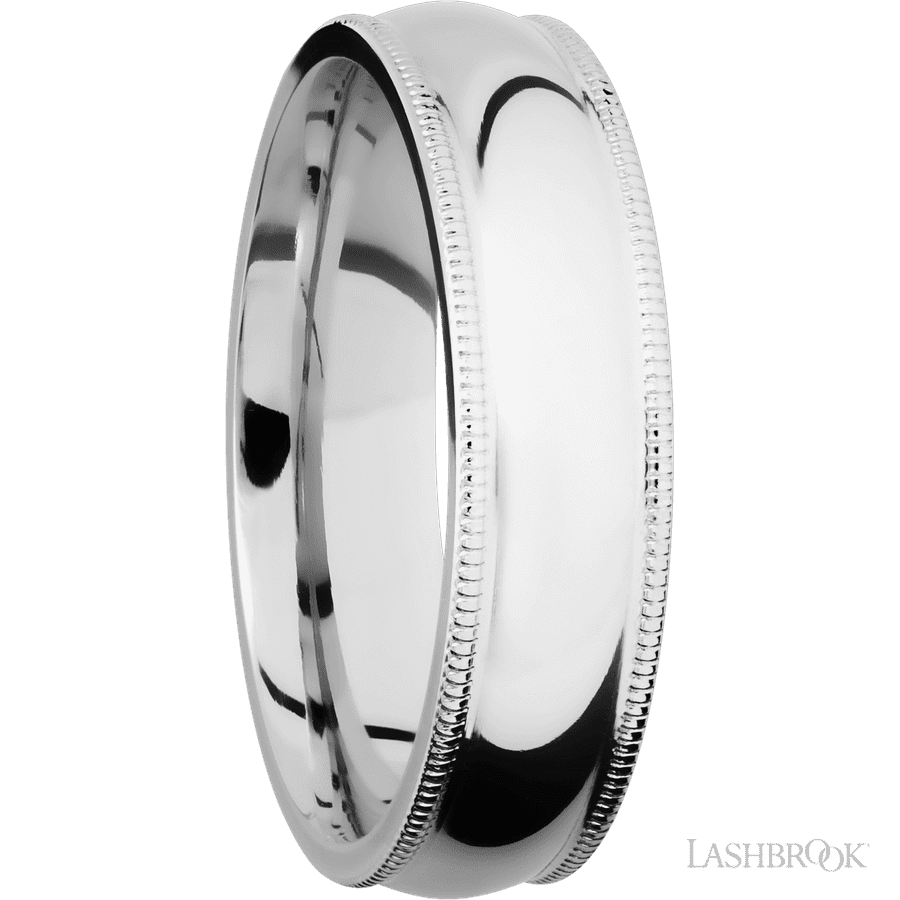 6 mm wide Domed Milgrain Edges 14K White Gold band.