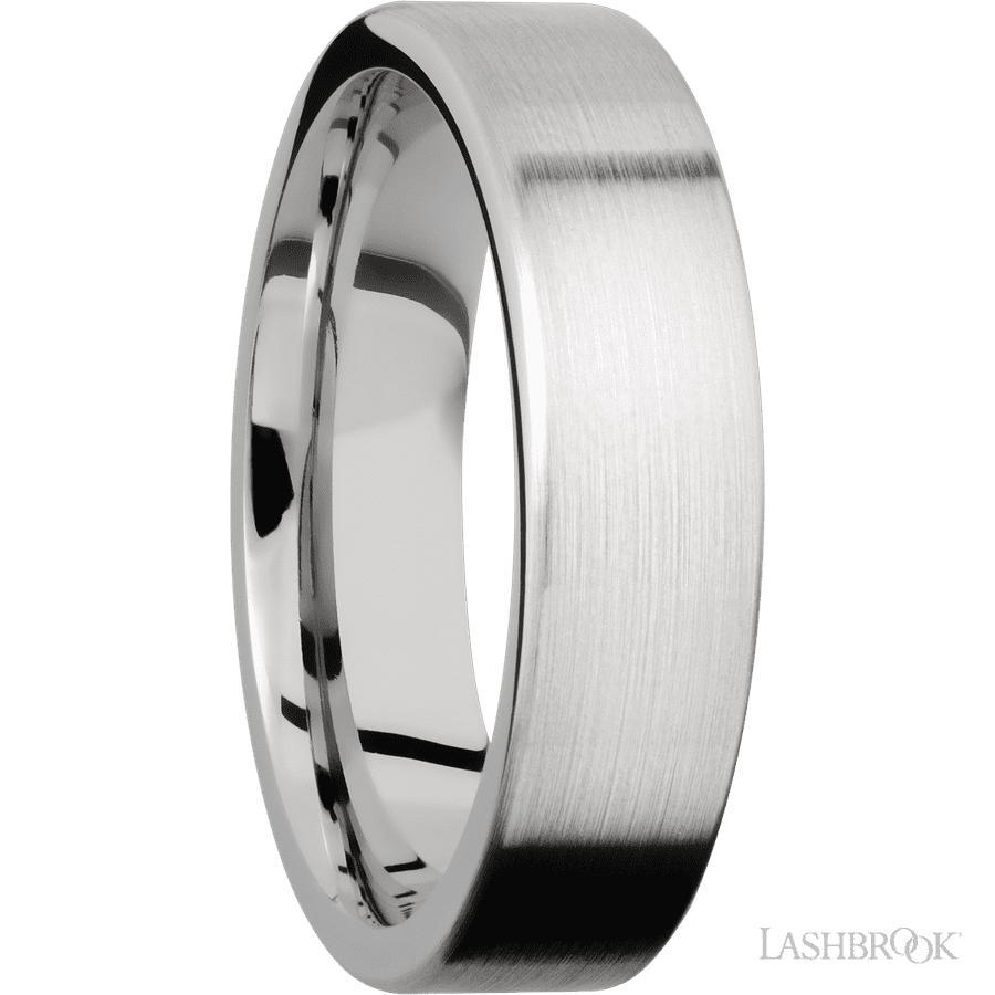 6 mm wide Flat 14K White Gold band.