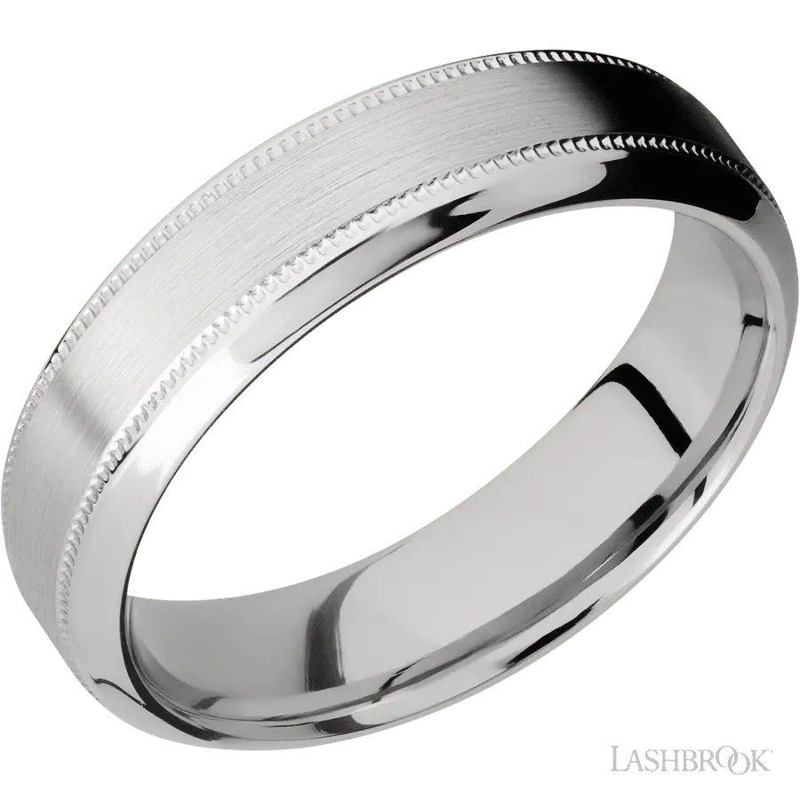 6 mm wide High Bevel Milgrain 14K White Gold band.