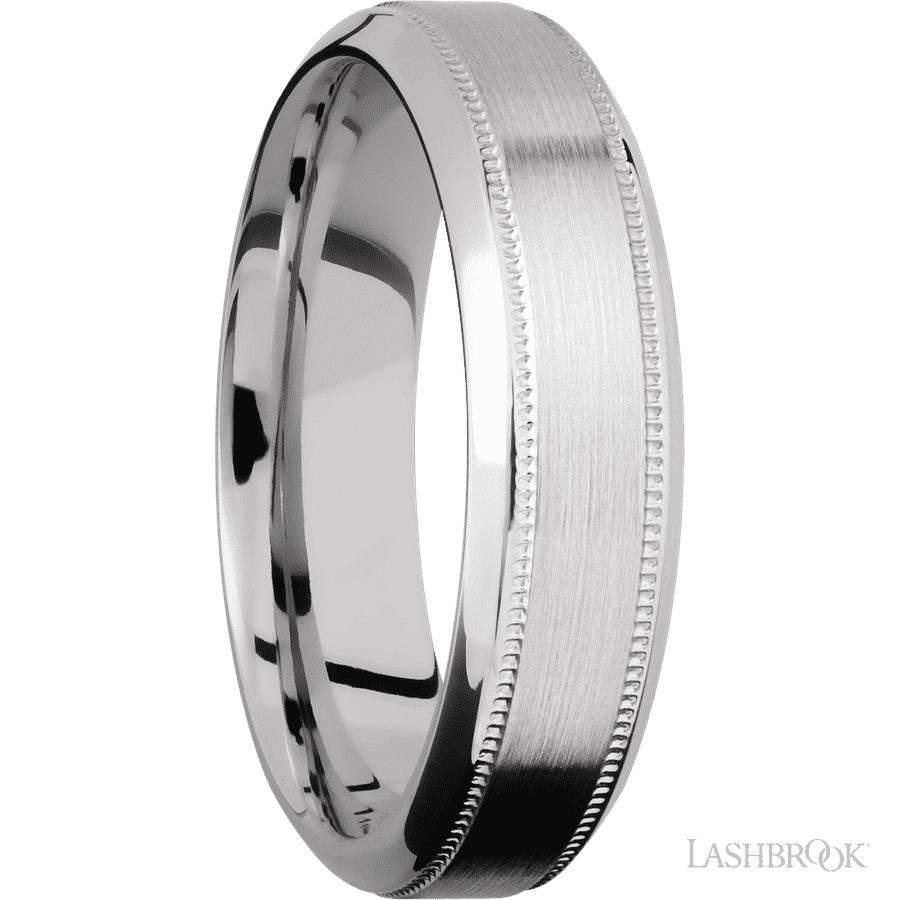6 mm wide High Bevel Milgrain 14K White Gold band.