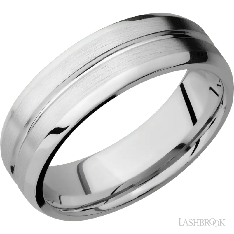 7 mm wide Beveled with Center Accent Groove 14K White Gold band.