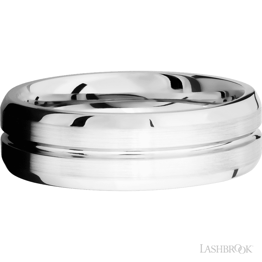 7 mm wide Beveled with Center Accent Groove 14K White Gold band.