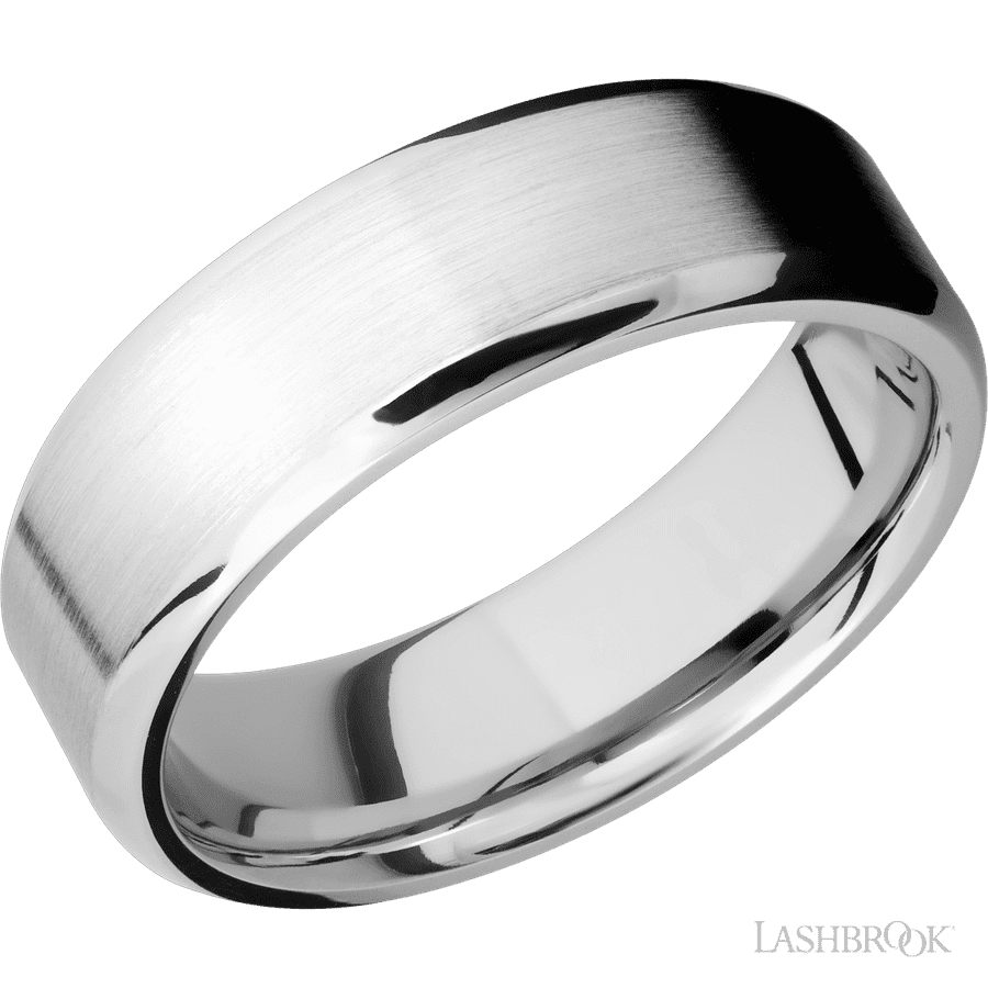 7 mm wide Beveled 14K White Gold band.