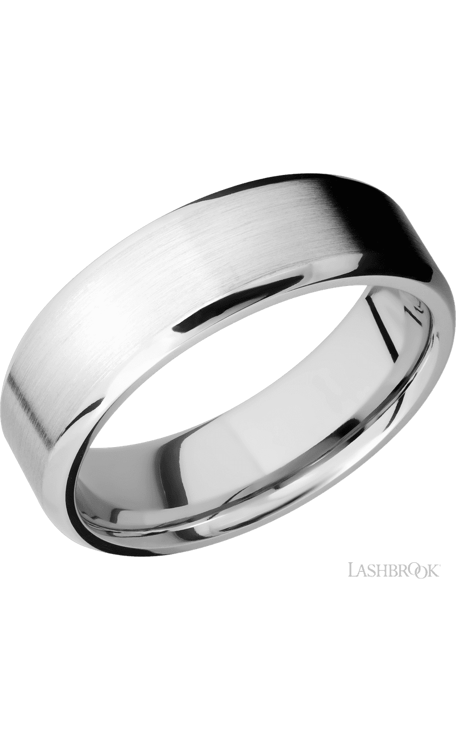7 mm wide Beveled 14K White Gold band.