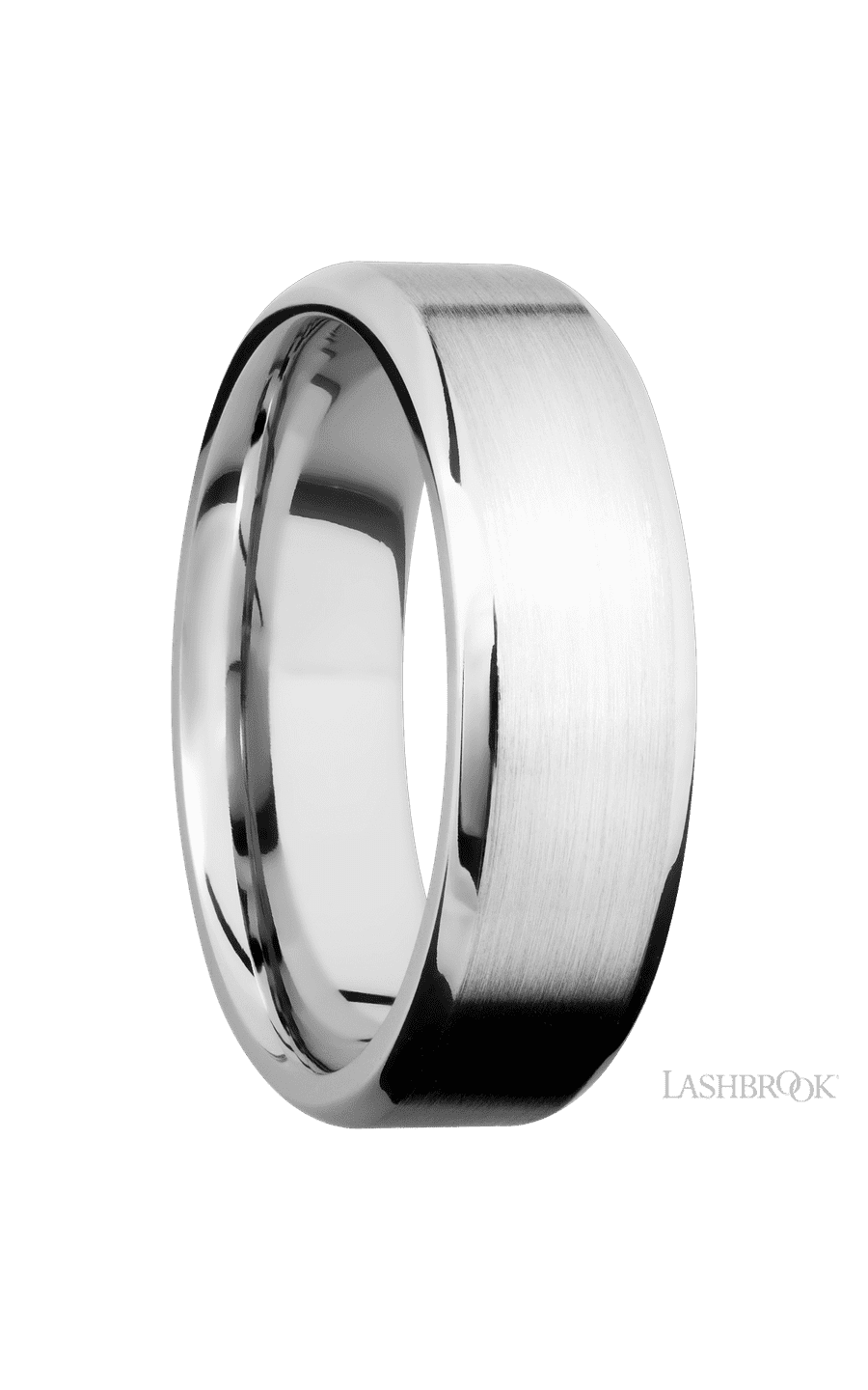 7 mm wide Beveled 14K White Gold band.